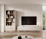 KEF-MEBLE Lewis Set: Shelf 88.2 x 193.8 x 38 cm + TV Table 200 x 51.2 x 38 cm - MDF Fronts - Modern Furniture Set for the Living Room - Beige