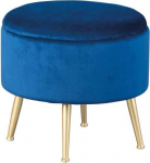 Inter Link - Stool - Round Container Pouf - Blue Velvet - Structure in Gold Painted Metal - Willandra