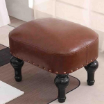 YXZN PU Leather Padded Stool Round Wood 4 Legs Changing Shoe Bench for Sofa/Living Room