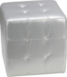 CORTESI Home Apollo Cube Ottoman, Metallic Silver Faux Leather