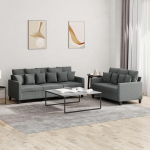 2-TLG. Sofagarnitur mit Kissen Dunkelgrau Stoff Gem&uuml;tliches Sofa Set mit strapazierf&auml;higem Stoff und robustem Gestell f&uuml;r Wohnzimmer