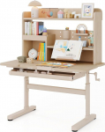 COSTWAY laste laud, laste laud 52-74 cm, reguleeritava k&otilde;rgusega ja kallutatava lauaplaadiga, laste laud riiuli, sahtli ja raamatute alusega, &otilde;pilaslaud lastele alates 3. eluaastast (naturaalne)