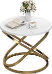 HOMCOM Couchtisch Runder Beistelltisch im Industrial-Stil aus vergoldetem Metall mit Marmoroptik-Tischplatte - Ma&szlig;e: &Oslash; 60 x 46 H cm
