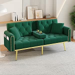 Merax kokkupandav diivanvoodi magamisfunktsiooniga, 2-kohaline kokkupandav diivan reguleeritava seljatoega ja taandumisfunktsiooniga, sametkangast diivanvoodi elutuppa, magamistuppa, k&uuml;lalistetuppa, roheline