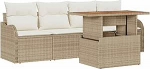 5-teiliges Garten Sofa Set mit Kissen Beige Poly Rattan Akazie, 2-Sitzer Garten Sofa mit Kissen Beige Poly Rattan Gartenlounge Model3349392