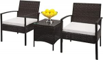 Patio m&ouml;&ouml;blikomplekt 3 tk rotangist diivanikomplekt koos 2 tugitooli ja 1 kohvilaud Pruun gradient disain ideaalne v&auml;ljas elamiseks ja meelelahutuseks