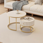 Kohvilaud pesitsuslaudade komplekt 2, &uuml;mmargused multifunktsionaalsed k&uuml;ljelauad hoiukastiga ja metallraamiga jalad elutuppa, magamistuppa, kontorisse