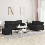 Gecheer 3-TLG. Sofagarnitur Schwarz Kunstleder, Moderne Couch Polstersofa f&uuml;r Wohnzimmer Schlafzimmer Spielzimmer3201919