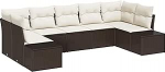 Rantry 7-teiliges Garten-Sofa-Set mit Kissen Braun Poly-Rattan Gartenlounge Model3347208