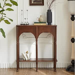 KLWQR Konsolentisch Schmal, Beistelltisch Schmal mit Stauraum, Beinen im R&ouml;mischen S&auml;ulenstil und R&ouml;mischem Retro-Bogen-Design Flurtisch f&uuml;r Wohnzimmer und Flur(Brown,60x32x90 cm/24x13x35 in)