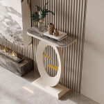 Schmaler Konsolentisch mit Stauraum, moderner Eingangstisch f&uuml;r das Wohnzimmer, stilvoller Sofa-/Flurtisch mit geometrischem Metallgestell (Wei&szlig;, 60 cm)