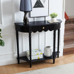 Must poolkuu konsoollaud sahtliga, vintage stiilis, poolringikujuline k&uuml;ljelaud esikusse ja sissep&auml;&auml;sualasse (90 cm/35,4 tolli)