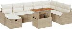9-teiliges Garten-Sofa-Set mit Kissen Beige Poly-Rattan, 2-Sitzer Garten-Sofa mit Kissen Beige Poly-Rattan Gartenlounge Model3359956