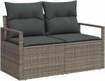 7-teiliges Garten Sofa Set mit Kissen Grau Poly Rattan, 2-Sitzer Garten Sofa mit Stauraum & Kissen Grau Poly Rattan Gartenlounge Model3357592