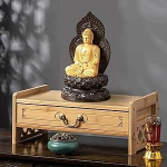 Hellbrauner chinesischer Altartisch mit Schublade, niedriger Meditations- und Puja-Tisch f&uuml;r buddhistische Gebete, spirituelles Dekor f&uuml;r Wohnzimmer, Schlafzimmer, B&uuml;ro und Badezimmer (52 cm