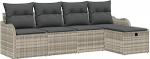5-teiliges Garten-Sofa-Set mit Kissen Hellgrau Poly-Rattan, 2-Sitzer Garten-Sofa mit Stauraum & Kissen Hellgrau Poly-Rattan Gartenlounge Model3360293