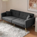 Reguleeritava nurga all kuldsete jalgadega diivanvoodi koos padjadega ja k&uuml;lgmiste hoiutaskutega (antiikhall)