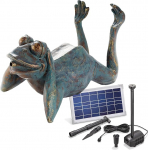 esotec Solar Gargoyle with Pond Pump Set, Frog Lazy Frog, Pond Figure, Mini Pond, Water Feature Garden, Submersible Pump, Garden Fountain, Fountain Set Outdoor, Balcony Pond Outdoor, H = 24 cm, 101650