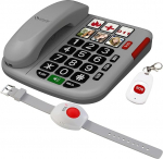 simvalley Communications Lauatelefon: Senior h&auml;daabitelefon, traadita SOS-nupp ja t&auml;iendav SOS-k&auml;ev&otilde;ru (Senior lauatelefon, lauatelefon)