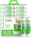 EBL 16 Pack akud 2800mAh AA AA NI-MH aku 1200 laadimists&uuml;klit madal enesepuhastus koos hoiukarbiga