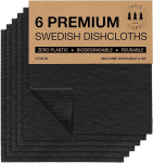 SUPERSCANDI Swedish Dishcloths, 6 Sustainable Kitchen Towels, Washable, Durable and Biodegradable Dish Cloths, Tea Towels in Black