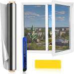 EXLECO 90 x 400 cm Mirror Film Self-Adhesive Window Film Privacy Screen Self-Adhesive Sun Protection Film Heat Insulating Adhesive Film Residue-Free Window UV Protection Film Opaque Exterior Silver