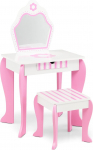 GOPLUS Children's Dressing Table Set, Make-Up Dressing Table with Stool Mirror, 2-in-1 Dressing Table with Drawer, Cosmetic Table with Small Pink Flowers for Girls, Ideal for Children's Room, White