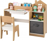 FANTASK Children's Desk with Chair, Children's Desk with Drawer, Open Shelves & Fabric Container