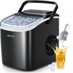 ecozy Portable Countertop Ice Maker - 9 Ice Cubes in 6 Minutes, 26 lbs Daily Output, Self-Cleaning with Ice Bags, Scoop, and Basket for Kitchen, Office, Bar, Party - Black
