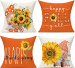 All Smiles Autumn Pillow Covers Autumn Outdoor Pillow Covers Decorative for Patio Couch Chair Sofa Sunflower Orange 18x18 Inch Set of 4