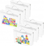 KNGNGK 6 Pieces Toy Storage Bags, 40 &times; 30 &times; 10 cm, Waterproof PVC Toy Storage Bags with Zipper, Transparent, Organizer with Handle for Building Blocks, Books, Puzzle