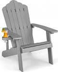 FANTASK Adirondack Chair with Cup Holder, Weatherproof Garden Chair, Plastic Garden Chair, 170 kg Load Capacity, Light Grey