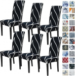SPRINGRICO Chair Covers for Dining Room, Pack of 6, Stretch Dining Chair Cover, Washable Spandex Kitchen Parsons Chair Slipcovers, Removable Seat Protector for Home or Party (Set of 6, Luxe Black)