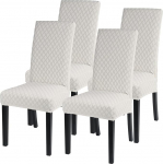 Searchl Stretch Chair Covers for Dining Room Chairs, Set of 4, Jacquard Universal Chair Cover Dining Room Cover Bi-Elastic Fitted Cover, for Banquet Decoration and Wedding Parties, White