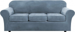 Pakett 4 Stretchy Soft Couch Covers Velvet Diivan Kaitsekate 3 eraldi padjadele Diivan Washable Elastic Furniture Protector (Dusty Blue, Diivan)
