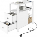 WOLTU BTS28ws Side Table with Socket, Bedside Table with Charging Function, Slim Sofa Table with 2 Drawers, 2 Shelves, 1 Compartment, for Living Room, Bedroom, 60 x 60 x 30 cm, White