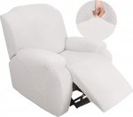 Highdi Stretch Cover for Recliner Chair, Complete Armchair Protector, Stretch Recliner Chair Covers, 1 Piece, Checked Jacquard Elastic Armchair Cover for TV Chair, Lounger, Armchair (White)