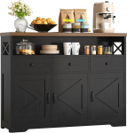 IRONCK k&ouml;&ouml;gikapp Sideboard pistikupesaga 2AC + 1USB + 1C, hoiukapp 3 sahtlit 3 ust, k&ouml;&ouml;gibuffet kohvibaarikapp elutuppa s&ouml;&ouml;gituppa, reguleeritav riiul 107 x 35 x 95 cm (must).