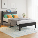 Metallist voodiraam 120 x 200 cm koos laadimisjaamaga, voodi 120 x 200 cm, ergonoomiline vastupidav metallist voodi puidust kangast hoiustatava peatsiga, k&uuml;laliskoha voodi kaheinimesevoodi / &uuml;heinimesevoodi raam, must