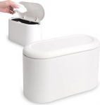 Mini Countertop Wasteborni Office Desktop Paper Bin Mini Portable Table Waste Bin Trash Can Desk Bin with Lid Table Desktop Dustbin for Bathroom Worktop Kitchen Makeup Holder White