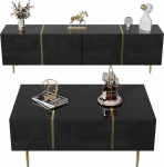 Generisch Modernne TV-kapp ja kohvilaud komplekt k&otilde;rgl&auml;ikega mustas kuldsete aktsentidega - panipaik, pehmelt sulguvad hinged ja robootikas&otilde;bralik disain elutuppa (170 cm + 100 cm)