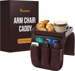 Houseables Armchair Caddy, Recliner Accessories, Armrest Organiser, Armrest Organiser, Sofa Armrest Organiser, Remote Holder for Recliner, Storage Bag for Couch, Side Cover, Bag, Brown
