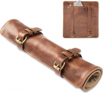 Angus Stoke Leather Knife Bag for Chefs | Chef's Knife Roll Large | Knife Bag for Chef's Knives with Extra Compartment & Zip | Cooking Bag S&ouml;ren, mahogany, Knife pocket