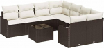 9-teiliges Garten-Sofa-Set mit Kissen Braunes Poly Rattan, 2-Sitzer Garten-Sofa mit Kissen Braunes Poly Rattan Gartenlounge Model3345638