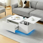 CLIPOP kohvilaud reguleeritava k&otilde;rgusega kohvilaud High Gloss elutoa laud koos hoiuruumiga LED valgustus kaasaegne pistikupesa ja USB k&uuml;ljelaud diivanilaud valge