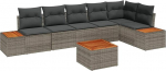 7-teiliges Garten Sofa Set mit Kissen Grau Poly Rattan Akazie Gartenlounge Model3348100