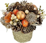 Weihnachtsdeko Natur Tischdeko Weihnachten mit Zapfen, Trockenblumen, Eukalyptus & Kugeln im Kordeltopf - festliches Adventsarrangement, winterliche Naturdekoration, Geschenkidee Weihnachten, 18x20 cm