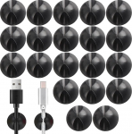 Kabelhalter-Clips, Drahthalter f&uuml;r Kabel, Klebekabel-Management, Ladeger&auml;t, Schreibtisch-Kabel-Organizer f&uuml;r Schreibtisch-Organizer, Zuhause, B&uuml;ro, Auto, Kabine, Nachttisch, Schwarz, 20 St&uuml;ck
