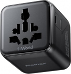 MOMAX Mini Reiseadapter Weltweit mit 2 AC-Steckosen, Universaler Stromadapter f&uuml;r 150+ L&auml;nder, Europa (Typ C/E/F), USA/Japan (Typ A), UK (Typ BF), Austraalia (O) und mehr