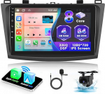 [2025 Upgrade 8 Core 4G+64G] Hikity 9-tolline Android 15 armatuurlaua raadio komplekt Mazda 3 2009-2013 autoraadio koos CarPlay Android auto traadita WiFi GPS BT5.0 59UI 32DSP RDS mikrofoniga Tagasivaate kaamera